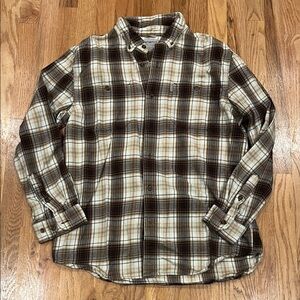 Carhartt Men's Plaid Shirt - Brown and Cream - Size L